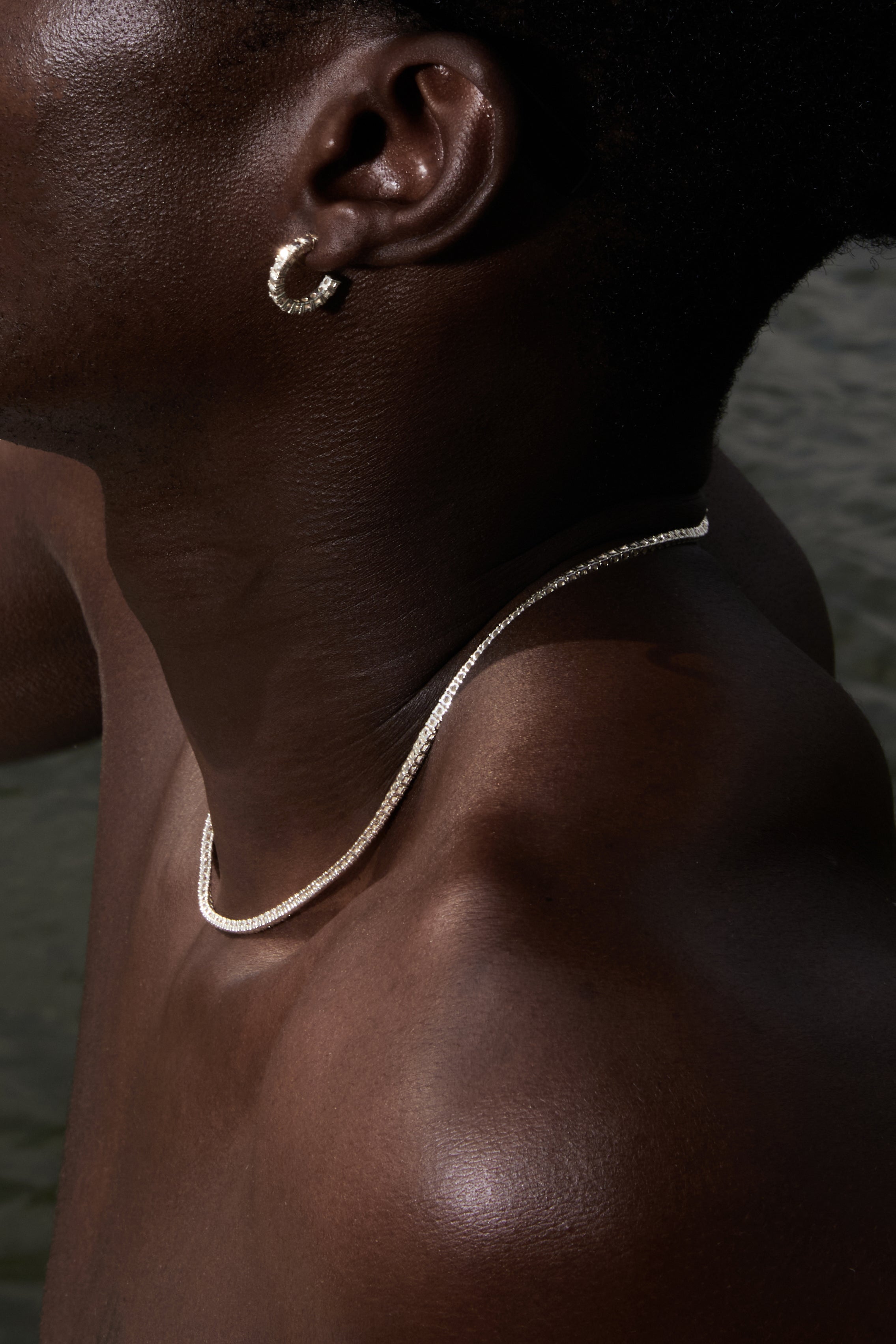 SILVER DIAMOND TENNIS HOOP EARRINGS M - COLDFRAME