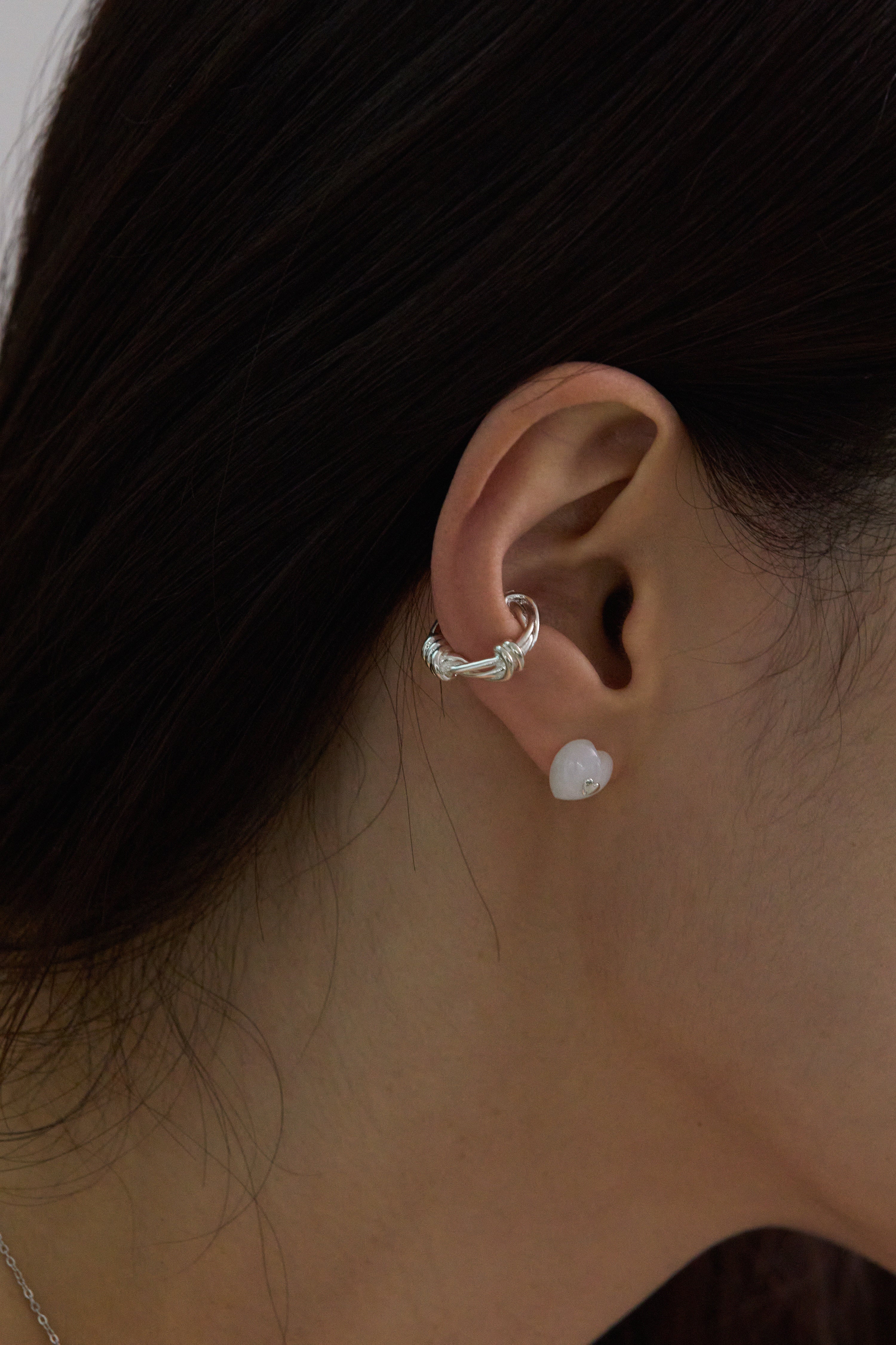 VERY VINTAGE WHITE QUARTZ SILVER HEART EARRINGS