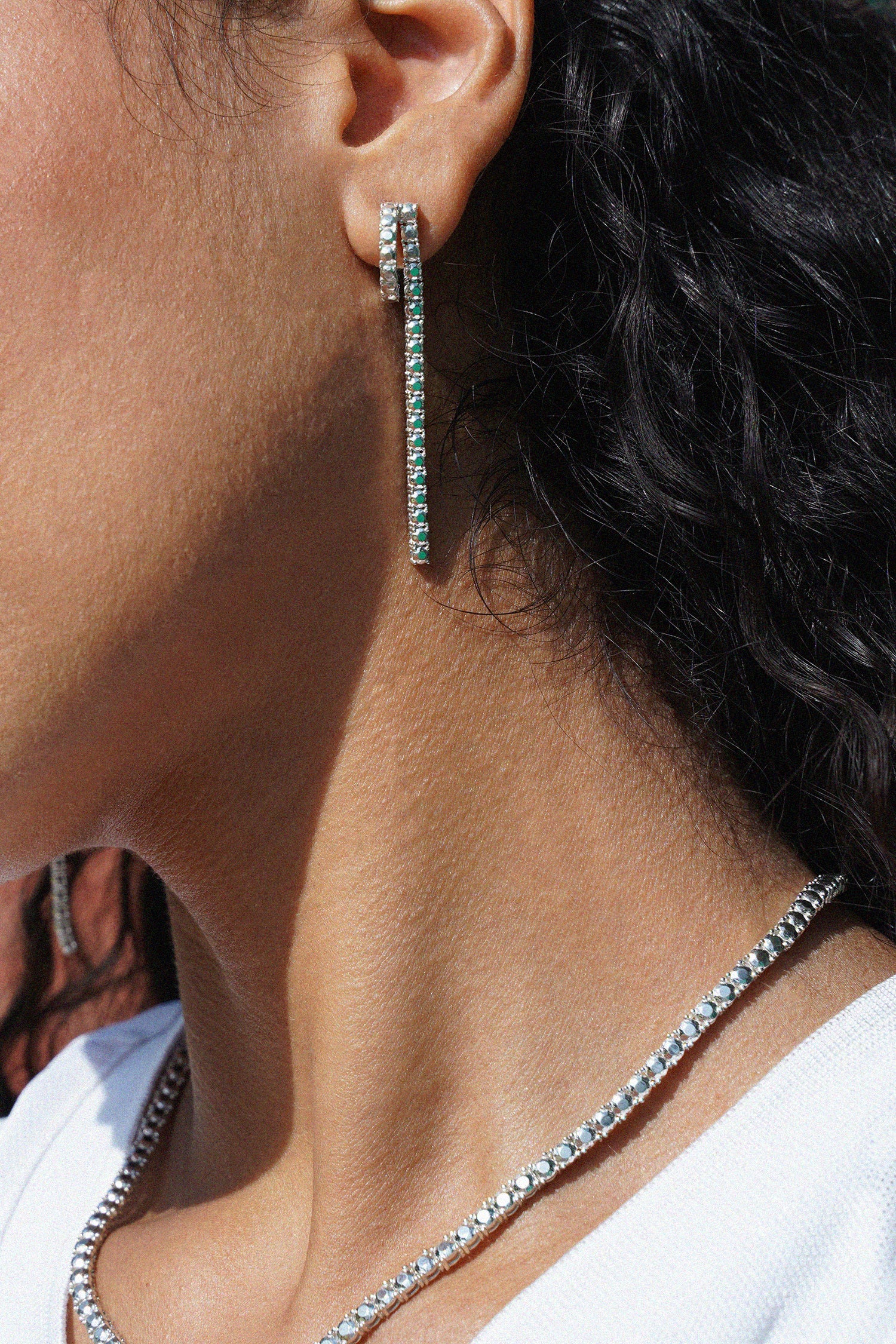 SILVER DIAMOND TENNIS DROP EARRINGS