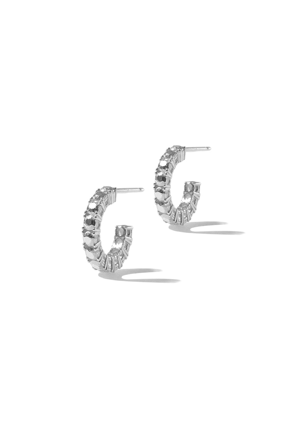 SILVER DIAMOND TENNIS HOOP EARRINGS M