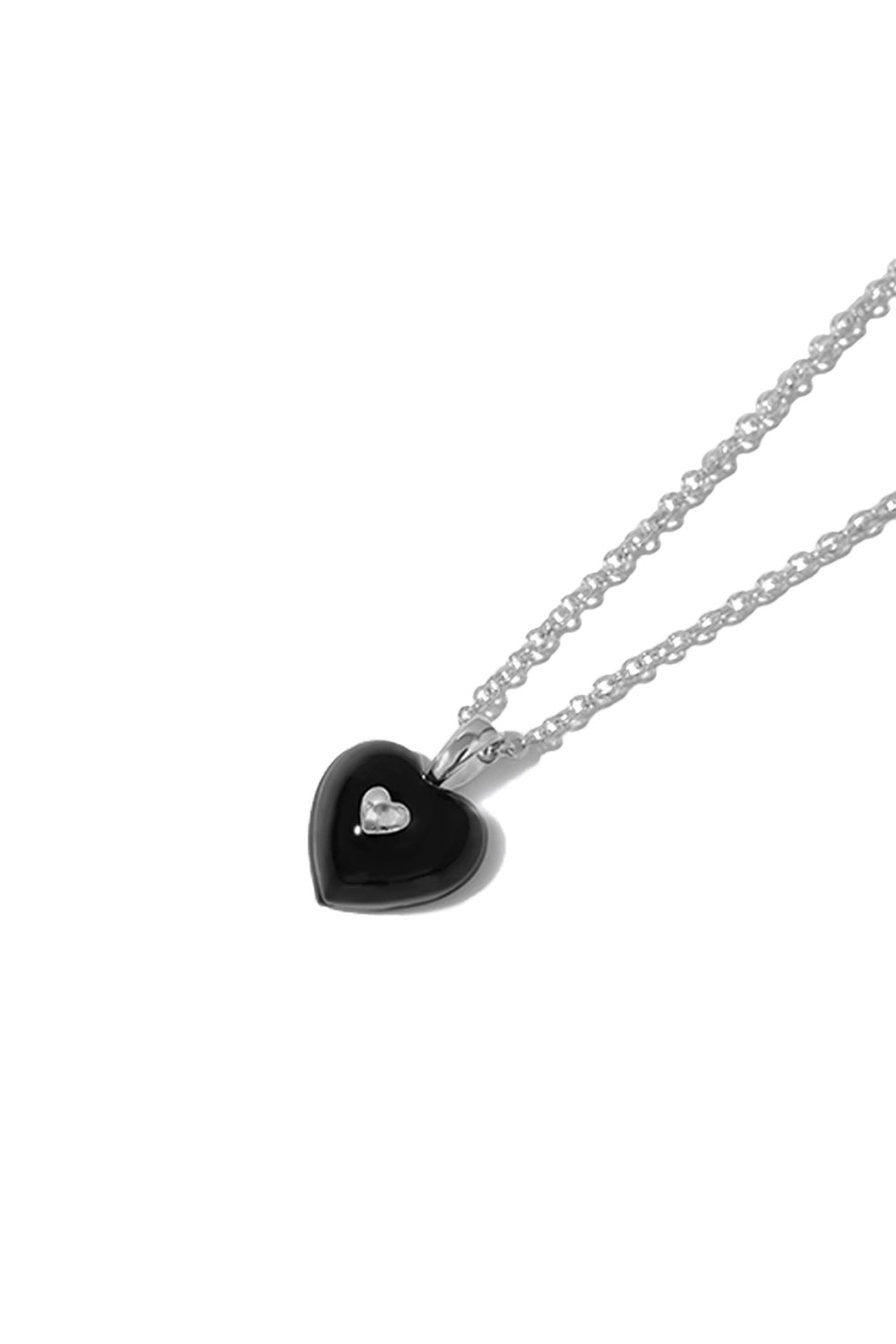 VERY VINTAGE TINY BLACK SILVER HEART PENDANT NECKLACE