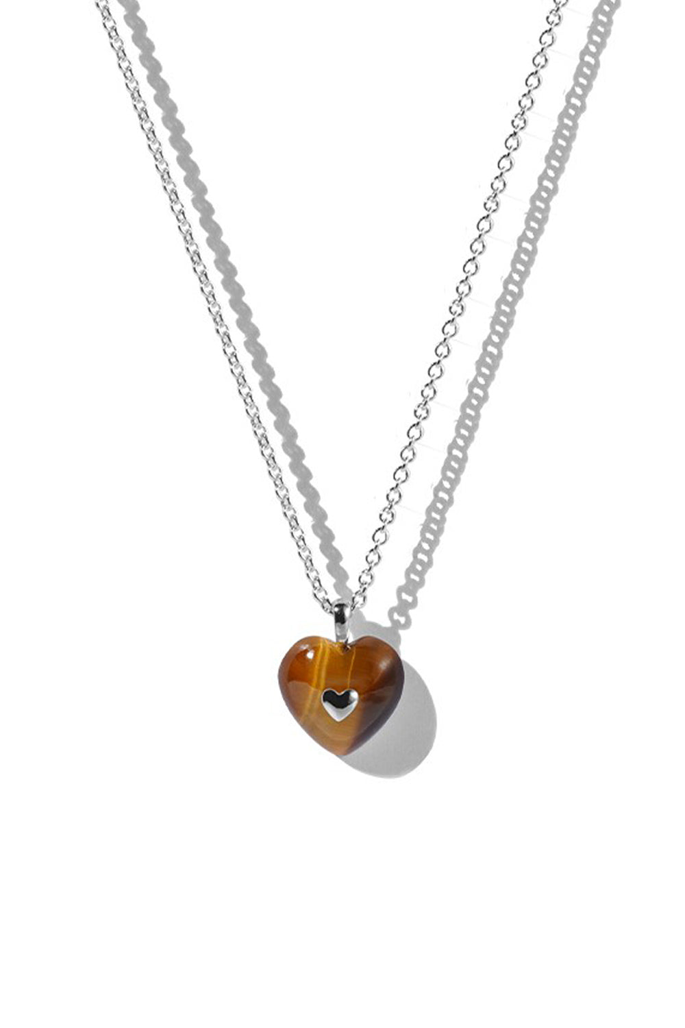 VERY VINTAGE TIGER'S-EYE HEART PENDANT NECKLACE