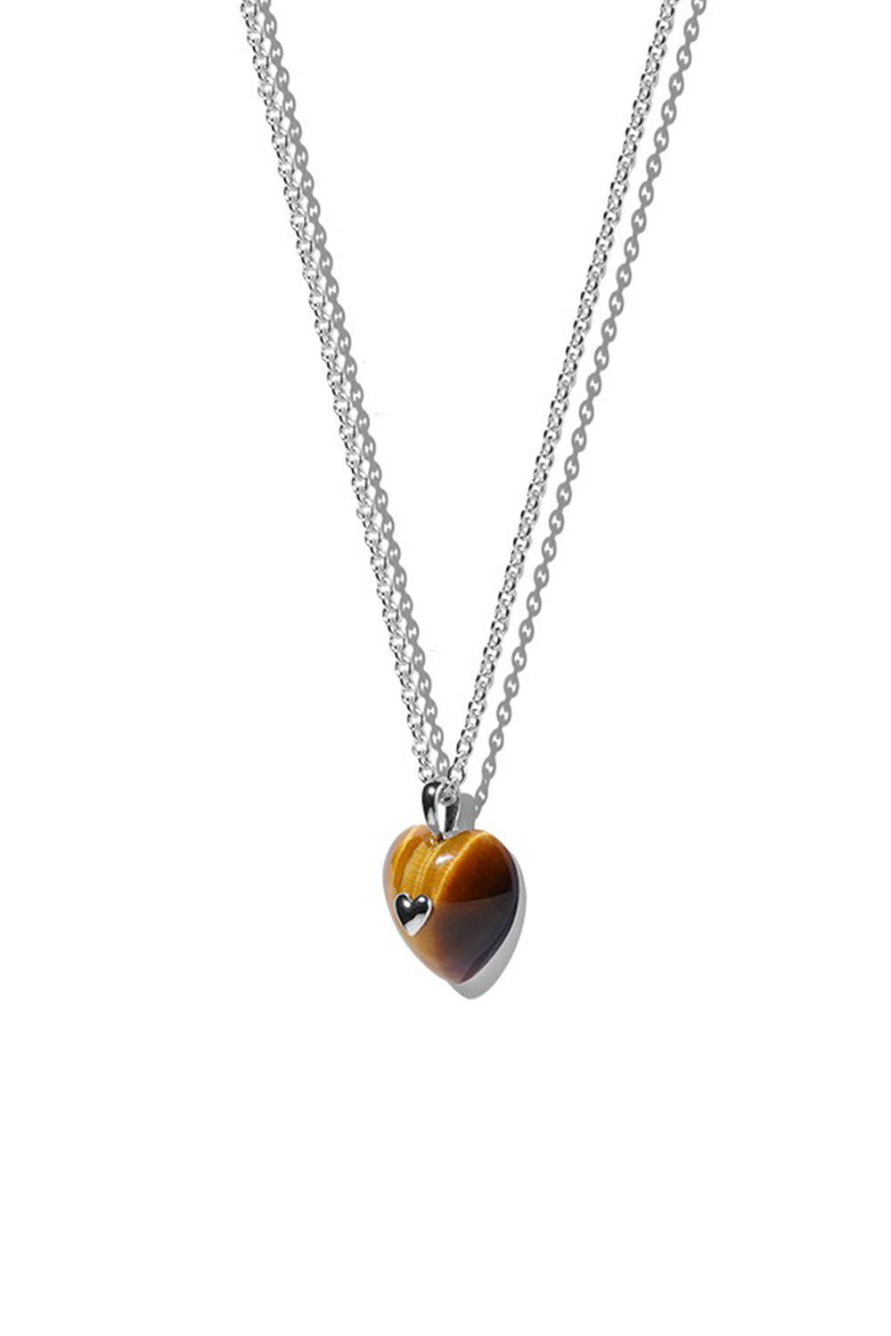 VERY VINTAGE TIGER'S-EYE HEART PENDANT NECKLACE
